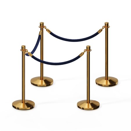 MONTOUR LINE Stanchion Post and Rope Kit Pol.Brass, 4 Crown Top 3 Dark Blue Rope C-Kit-4-PB-CN-3-PVR-DB-PB